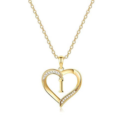 Yesteel Heart Initial Necklaces for Women, 14K Gold Plated Cubic Zirconia Heart Pendant Necklace, Dainty Initial Charm Necklace Letter A to Z Jewelry for Women Girls - style: I