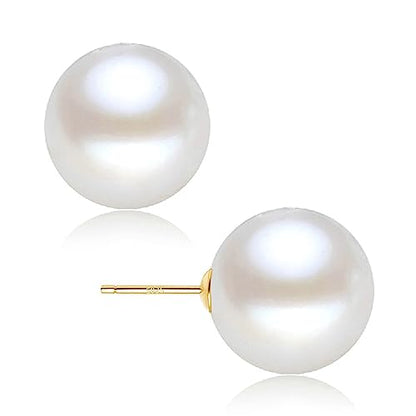 18K Gold Plated 925 Sterling Silver Shell Pearl Stud Earrings,Hypoallergenic to Sensitive Ears - style: C_M - 10mm