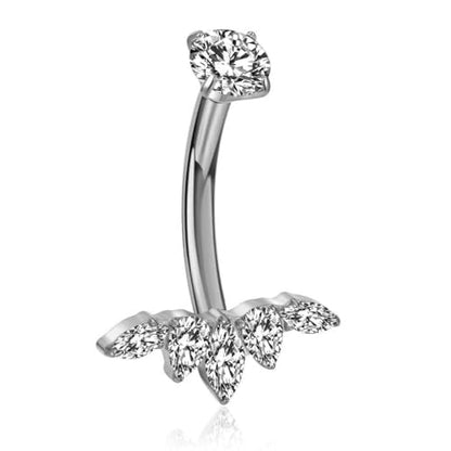 Gold Belly Button Ring, Titanium Dangle Floating Navel Piercing Jewelry - color: Silver-Lotus-10mm