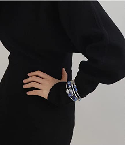 FULU AUTUMN Stackable Beaded Bracelets for Women Boho Wrap Silver Bracelet Layered Fashion Jewelry Gifts for Her - color: Sapphire