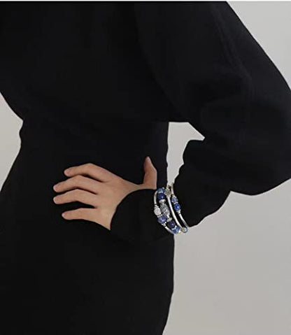 FULU AUTUMN Stackable Beaded Bracelets for Women Boho Wrap Silver Bracelet Layered Fashion Jewelry Gifts for Her - color: Sapphire