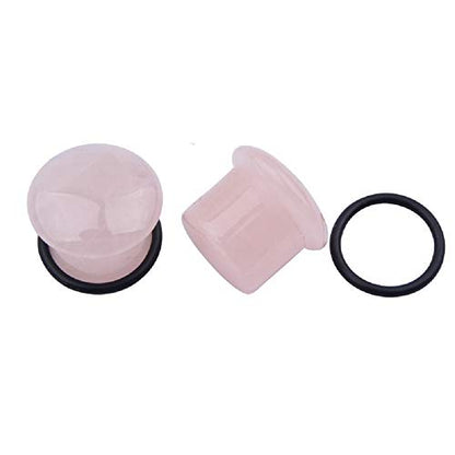 Single Flared Rose Rose Quartz Ear Gauges Plugs Tunnels Expanders Natural Stone Earrings Piercing Jewelry (0g(8mm))