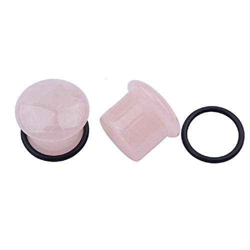Single Flared Rose Rose Quartz Ear Gauges Plugs Tunnels Expanders Natural Stone Earrings Piercing Jewelry (9/16"(14mm))
