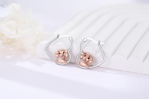 LES OSEWA Dog Animal Earrings Sterling Silver Animal Heart Hoop Dangle Earrings Cute Jewelry Gifts for Women - color: Dachshund