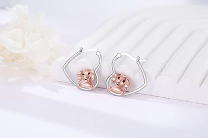 LES OSEWA Dog Animal Earrings Sterling Silver Animal Heart Hoop Dangle Earrings Cute Jewelry Gifts for Women - color: Dachshund