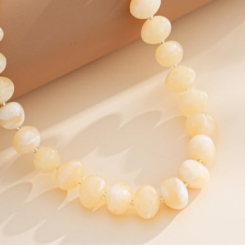 Colorful Chunky Beaded Necklaces for Women Multicolor Large Round Resin Beads Collar Necklace Boho Trendy Statement Chokers Y2K Summer Beach Jewelry - color: Beige-Oval