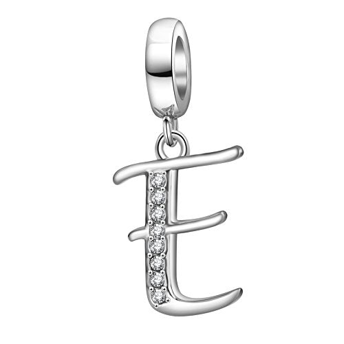 925 Sterling Silver Initial Charm fits Pandora, Gift for Mom Wife | Christmas,Birthday,Mother's Day, Anniversary, Valentine's Day - color: Letter E