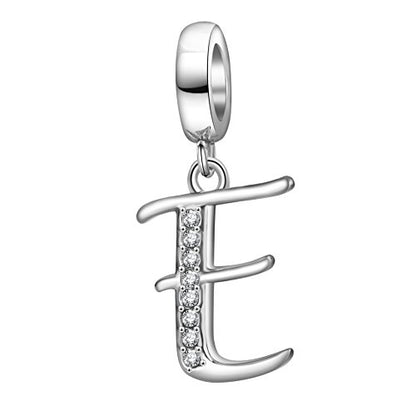 925 Sterling Silver Initial Charm fits Pandora, Gift for Mom Wife | Christmas,Birthday,Mother's Day, Anniversary, Valentine's Day - color: Letter E