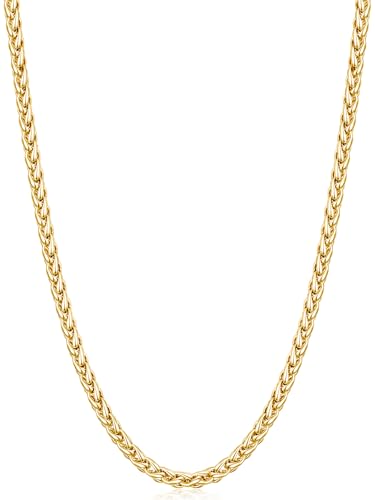 Fiusem Wheat Chains for Men and Women, Silver Tone/Black/14K Gold Plated | 2/2.5/3/4/5mm Stainless Steel Necklace Chain, Mens Necklace Jewelry Gift 16-28 Inch - size: 26 Inches, style: Gold 2.1MM