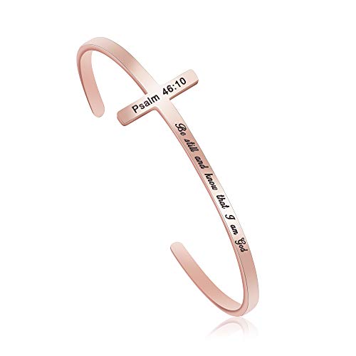 Memgift 𝐂𝐫𝐨𝐬𝐬 𝐁𝐫𝐚𝐜𝐞𝐥𝐞𝐭 Religious Cuff Bangle 𝐁𝐢𝐛𝐥𝐞 𝐕𝐞𝐫𝐬𝐞 Christian Gifts Jewelry for 𝐖𝐨𝐦𝐞𝐧 - style: Be still and know that I am God -Psalm 46:10