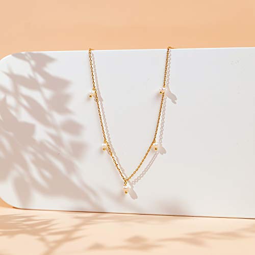PAVOI 14K Gold Plated Station Necklace - Simulated Diamond Layering Necklaces - Womens CZ Chain - style: Pearl