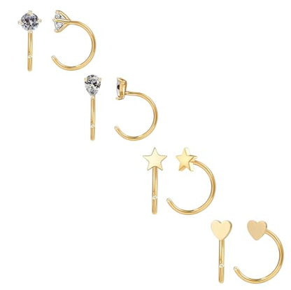 2/4Pairs 14K Gold Stay Close Hoop Huggie Half Hoop Earrings Minimalist Tiny Cartilage Helix Open Hugging for Women | Hypoallergenic 316L Stainless Steel Jewelry Set Trending Valentine's Day Gifts (A10) - color: 4 Pairs Gold 02