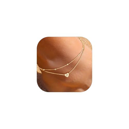 ChicSilver Sterling Silver Anklets for Women 925 Ankle Bracelets for Women Layered Heart Anklet With Beaded Anklets for Women - style: 16.P