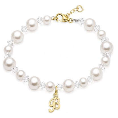 Baby Crystals Custom 14K Gold-Plated Initial Bracelet Charm, Birthday Keepsake Jewelry - style: Crystals White Pearls