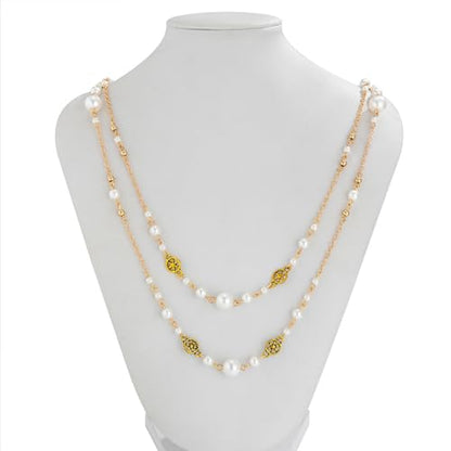 Long Necklaces for Women Pearl Necklaces for Women Long Chain Necklace Dainty Layered Pearl Necklace Statement Sweater Strand Chain Jewelry - color: Gold