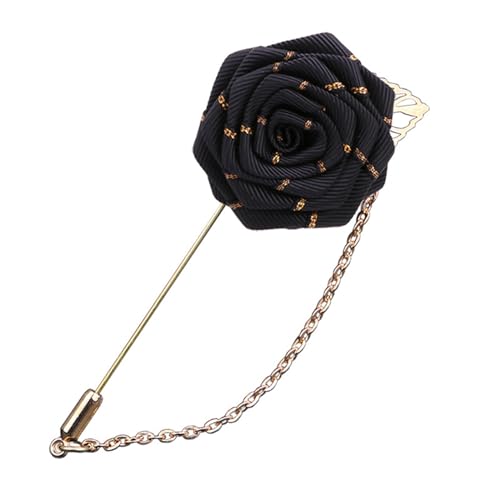WCRAZYE Men Cloth Rose Flower with Gold Leaf Brooches Men's Satin Lapel Pins with Metal Chain Red Blue Rose Floral Lapel Stick Handmade Boutonniere Pins for Suit Wedding Brooch Career Suit Tuxedo of Shirts Tie Hat Scarf for Birthday Wedding Gift - color: