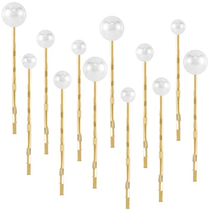 OIIKI 12PCS Pearls Hair Bobby Pins, Pearl Hair Clips, 3 Sizes, Gold | Pearl Barrettes, Decorative Wedding Bobby Pins, Bridal Hairstyles Accessories for Women, Girls, Daily Use, Parties