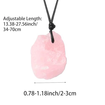 Natural Raw Crystal Necklace for Women Irregular Stone Necklaces Spiritual Gemstone Pendant with Adjustable Rope - color: A-Rose Quartz