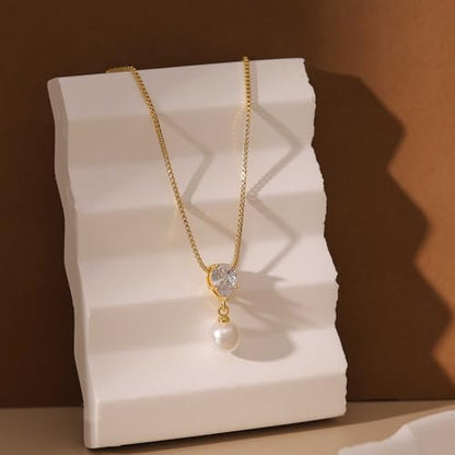Pearl Necklaces for Women, Dainty Pearl Drop Necklace 14K Gold Plated CZ Pearls Pendant Necklace Small Gold Choker Necklaces for Women Trendy Wedding Jewelry Bridesmaids Gifts - color: Gold Plated-LX Pearl