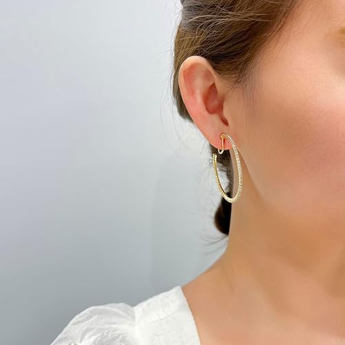 Gold Clip On Hoop Earrings for Women Large Rhinestone Statement Hoops Non Pierced Earrings Wedding Bridesmaid Party Jewelry - color: A1:gold earrings（4cm）