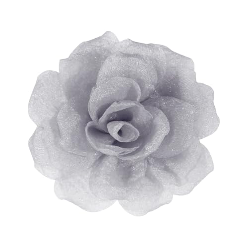 Rose Flower Brooches and Clips for Women | Light Gray Brooches with Hair Clip | Lapel and Hat Pins, 3.1 Inches - color: Light Gray