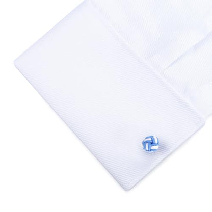 HONEY BEAR Round Silk Knot Elastic Fabric Cufflinks for Men Women 1 Pair | Wedding Business, Tarnish-Resistant, for Groomsmen, Father, Husband, Wife, Anniversary, and Formal Events - style: Blue with White