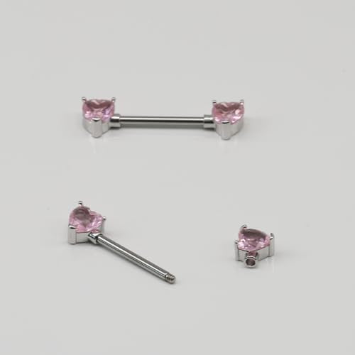 BSJ4U Nipple Ring and Belly Button Ring Set 14G Stainless Steel Sparkly Pink CZ Heart Bar Barbell Nipple Belly Piercing Body Jewelry - style: Cute