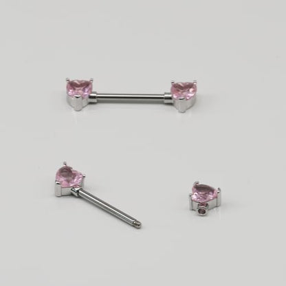 BSJ4U Nipple Ring and Belly Button Ring Set 14G Stainless Steel Sparkly Pink CZ Heart Bar Barbell Nipple Belly Piercing Body Jewelry - style: Cute