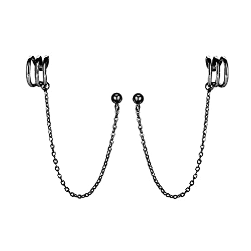 SLUYNZ 925 Sterling Silver Cuff Earrings Chain for Women Crawler Earrings Studs - color: D-Black Gold Plated