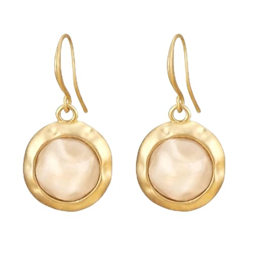 Gold Earrings for Women Dainty Stone Round Dangle Drop Earrings Colorful Resin Beaded Black White Pink Blue Dangle Drop Earrings Statement Gift - color: Nude Pink Earrings