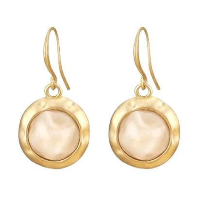 Gold Earrings for Women Dainty Stone Round Dangle Drop Earrings Colorful Resin Beaded Black White Pink Blue Dangle Drop Earrings Statement Gift - color: Nude Pink Earrings