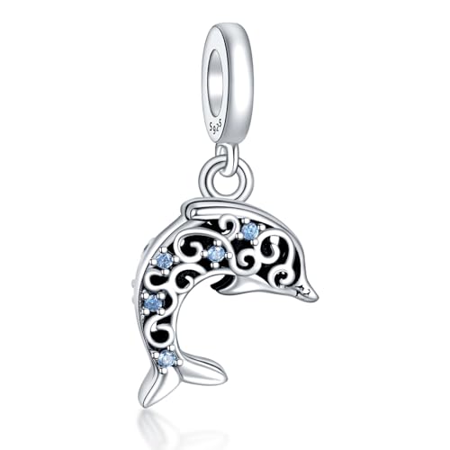 S925 Charms for Bracelets and Necklaces, Gifts for Mothers Nurses Day Graduation, for Girlfriend Family Friend, Bead Pendant, for Pandora, Silver 14K Gold Plated Enamel CZ, DIY Jewelry Making - style: Dolphin Charm