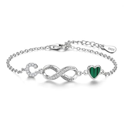925 Sterling Silver Adjustable Letter Bracelets Infinity Heart Emerald Charm Link Bracelet ，Personalized Charm Alphabet Jewelry Valentines Christmas Mother’s Day Birthday Gifts - color: C