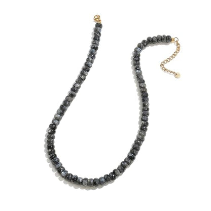 Gemstone Beaded Necklace for Women Colorful Natural Stone Freshwater Pearl Surfer Beach Rainbow Necklace Jewelry Gift - color: Black