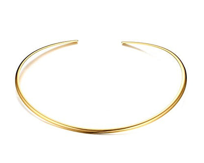 Mealguet Jewelry Fashion Trendy Must-Have Stainless Steel Gold Plated Metal Plain Cuff Collar Chocker Necklace for Women