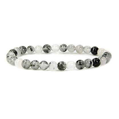 Angelstones Gemstones 6mm Round Beads Healing Crystal Bracelet for women | Natural Gemstone, Handmade Gifts for Women, Healing Crystal Round Beaded Stretch Bracelets, Unisex Jewelry for Women and Men - color: Black Rutilated Quartz