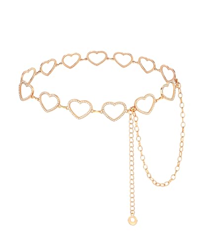 AWAYTR Gold Silver Waist Chain Belt for Women - Cowgirl Style for Dresses | Adjustable Metal Belt Design for Ladies, Ideal for Dresses, Jeans, Parties and Country Concerts - color: Gold-heart