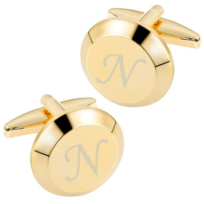 GWD Cufflinks for Men Stainless Steel Initial Cuff Links Alphabet Letter A-Z Groom Father Gift - style: N