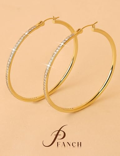 925 Sterling Silver Hoop Earrings for Women Sparkly Cubic Zirconia Large Hoops 18K White Gold Plated Hypoallergenic Lightweight Rhinestone Big Hoop Earrings 40/50MM Silver/Gold - color: 40mm-Gold