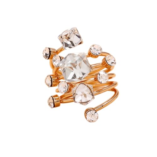 Big Geometric Cube Crystal Ring for Women Statement Geometry Rhinestone Open Rings Crystal Rhinestone Cocktail Ring CZ Fashion Classic Party Wedding Jewelry - color: White