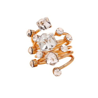 Big Geometric Cube Crystal Ring for Women Statement Geometry Rhinestone Open Rings Crystal Rhinestone Cocktail Ring CZ Fashion Classic Party Wedding Jewelry - color: White