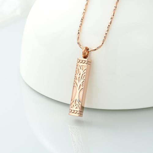 Imrsanl Tree of Life Urn Necklace for Men Women Bar Cremation Jewelry for Ashes Keepsake Ashes Necklace Pendent - color: Rose Gold
