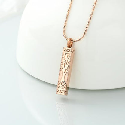 Imrsanl Tree of Life Urn Necklace for Men Women Bar Cremation Jewelry for Ashes Keepsake Ashes Necklace Pendent - color: Rose Gold