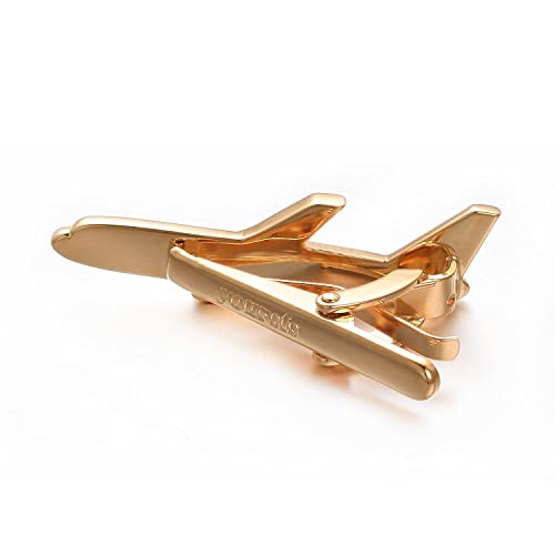 Yoursfs Cool Airplane Tie Clips For Men Personalized Skinny Stainless Steel Aircraft Tie Clasp For Mens Accessories Jewelry Gift - style: Gold Airplane