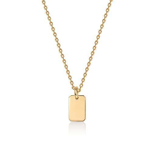 PAVOI 14K Gold Plated Dainty Cubic Zirconia Pendant Necklace for Women | Dot, Elephant, Butterfly, Pineapple, Lock, Knot, Palm Tree, Bow, Smiley Pendant | Layering Chain Necklaces - style: Dog Tag