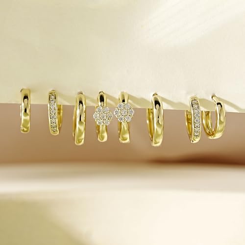4Pairs Statement Gold Hoop Earrings for Women Trendy,Surgical Steel Gold Plated Hoop Hypoallergenic Earrings Set,Titanium Hoops Earring Stacks,CZ Cartilage Huggie Hoops Earring Gifts for Girlfriend - color: 4 Pairs hoop earrings -C