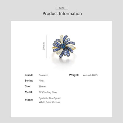 Santuzza Sterling Silver Gemstone Flower Ring for Women - color: [A] Firework-Blue & White