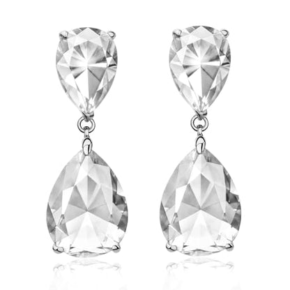 Teardrop Crystal Drop Earrings for Women, 14K Gold Plated Large Double Teardrop Dangle Earrings,Rhinestone Earrings for Wedding Prom Bridesmaid Party,Emerald/Red/Blue/Black/Pink/White Statement Earrings - color: white