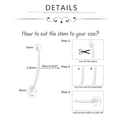 D.Bella 14G Pregnancy Belly Button Rings with Replacement Balls Flexible Bioplast Sport Maternity Belly Ring Retainer for Women Navel Piercing Retainer 1 1/2Inch (38mm) - color: Style D