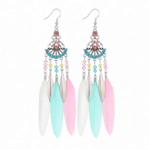 FRESHME Feather Earrings for Women - Native American Jewelry Boho Dangle Ethnic Indian Ear Drop for Music Festival Birthday - color: Little Coloful